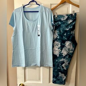 Womens Time and Tru Capri Leggings w/ Shirt Set 2X